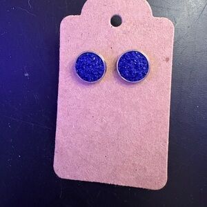 Blue Druzy Stud Earrings